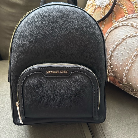 Michael Kors Black Leather Backpack with Gold Accents - Picture 1 of 4